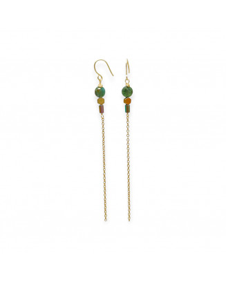 Pendientes Largos Mini Piedras Verdes