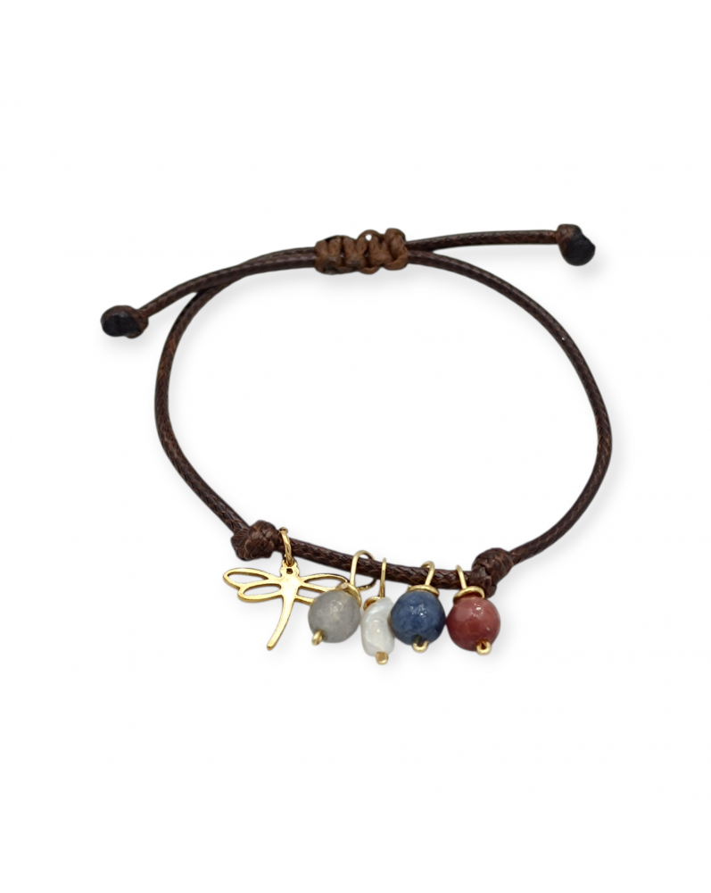 Pulsera Cordón Mini Piedras y Líbelula