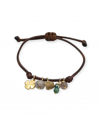 Pulsera Cordón Mini Piedras y Trébol