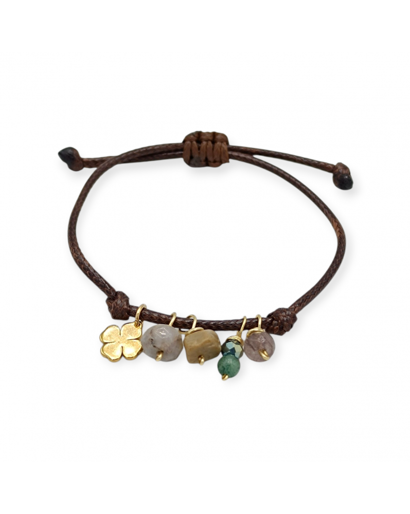 Pulsera Cordón Mini Piedras y Trébol