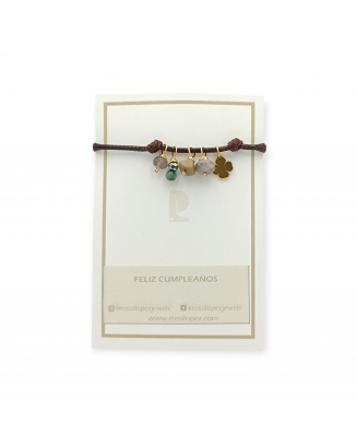 Pulsera Cordón Mini Piedras y Trébol