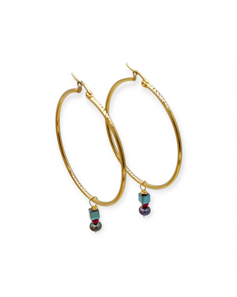 Aros Maxi con Mini Piedras Granate y Gris