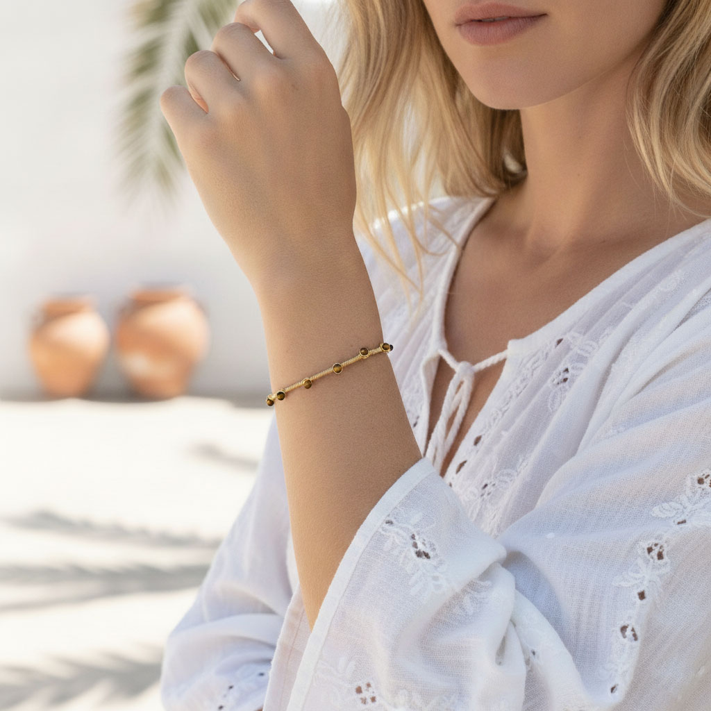 Pulsera Hilo Dorado Marrón