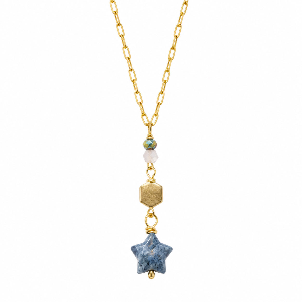 cadena acero estrella ágata azul